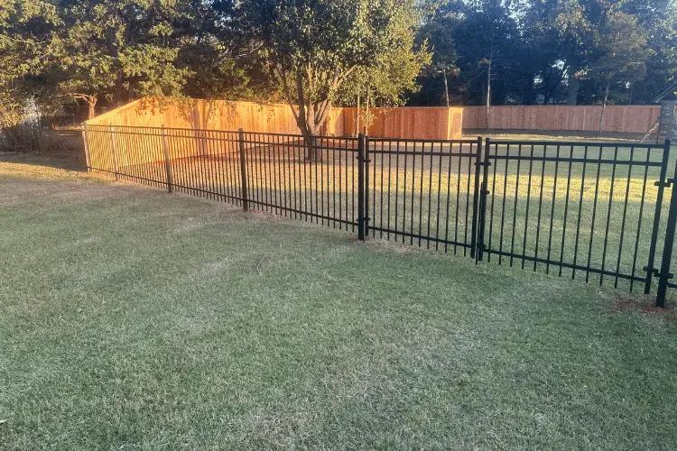 Ornamental metal pool-code fence in the Oklahoma City metro