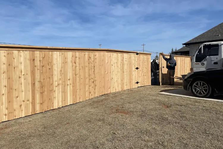 HOA-approved cedar privacy fence in an Oklahoma City metro neighborhood