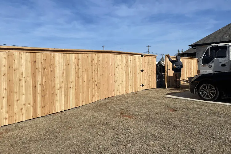 HOA-approved cedar privacy fence in an Oklahoma City metro neighborhood